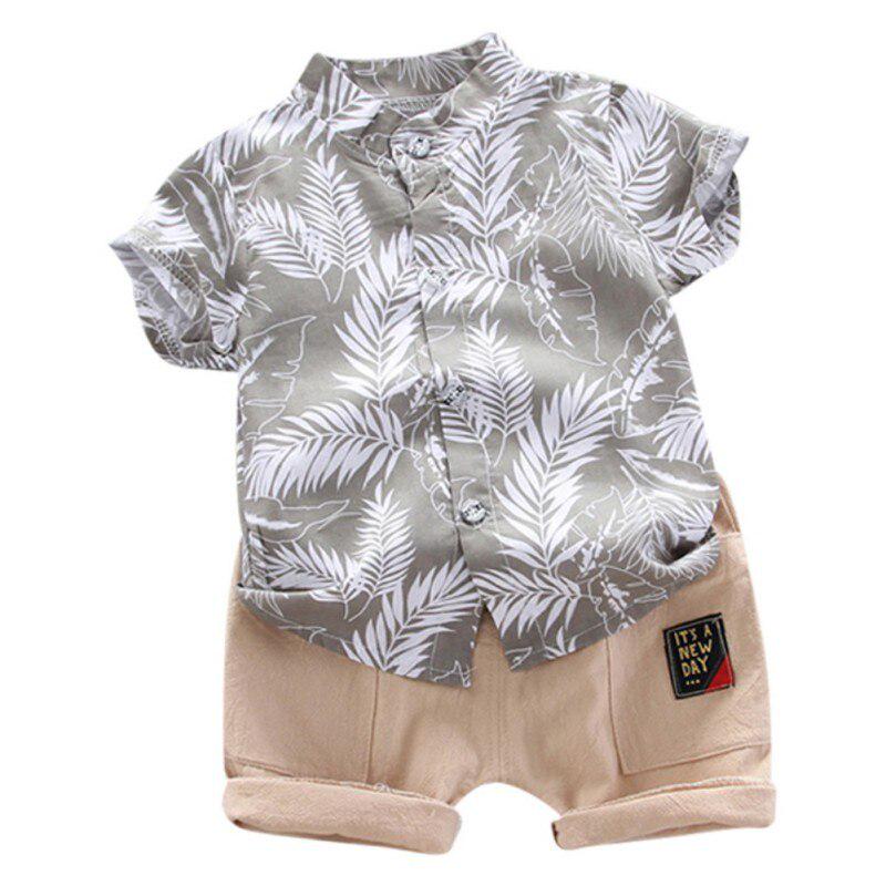 Sommer Kinder Baby Jungen Kurzarm Blätter Muster T-shirt Bluse + Shorts Casual Outfits Set 90 von Joom DACH
