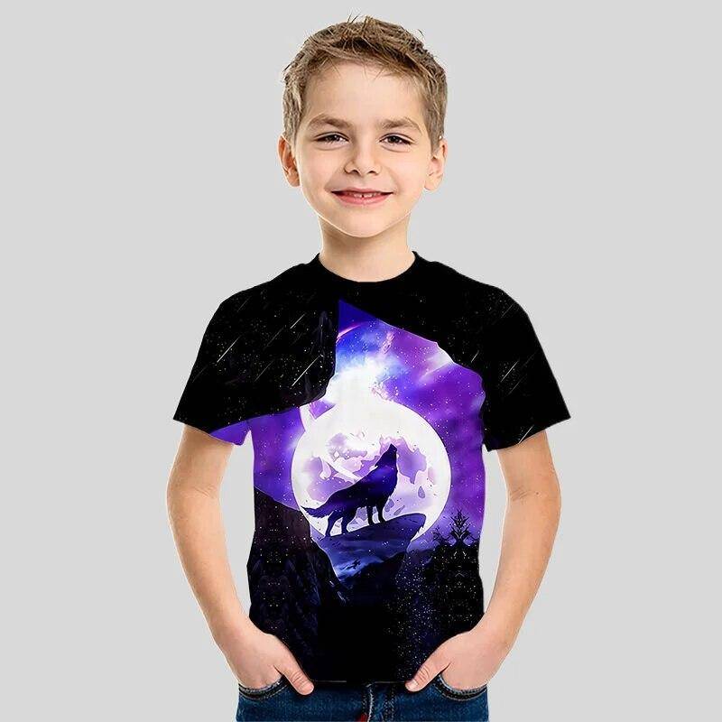 Sommer Kinder Kleidung 3D Wolf Und Warenkorb Gedruckt Cartoon T-shirt für Junge Tier T Shirt Jungen Mädchen Tops Tees kinder Kleidung 160 von Joom DACH