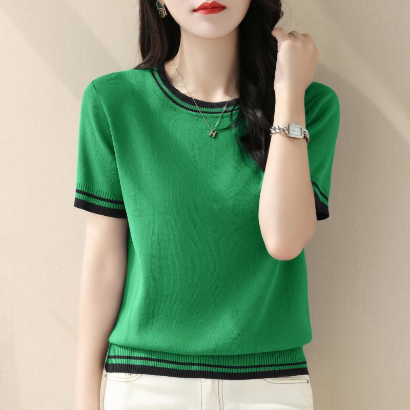 Sommer Kontrast Strick Tops Tees Kurzarm O-Ausschnitt Lose Einfarbig Elegante T-Shirts Vintage Mode Damen Kleidung XL grün Sommer Kontrast Strick Tops Tees Kurzarm O-Ausschnitt Lose Einfarbig Elegante T-Shirts Vintage Mode Damen Kleidung XL grün von Joom DACH