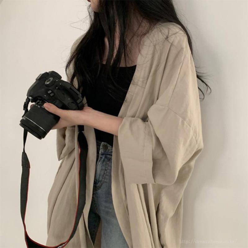 Sommer Koreanische Lose Langarm Strickjacke Jacke Damen Hemd Einfarbig Dünne Windjacke Sonnenschutz Jacke Damenbekleidung M von Joom DACH