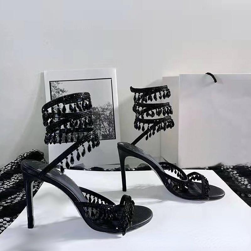 Sommer Kristall Anhänger Sandalen Strass High Heels 10cm Offene Spitze Frauen Schuhe Party Hochzeit Braut Schuhe Große Größe 34 -43 37 von Joom DACH