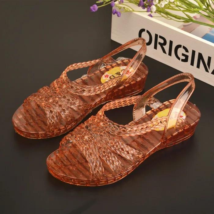 Sommer-Kristall-Sandalen, transparent, dicker Absatz, Kunststoff-Sandalen, Damen, Keilabsatz, rutschfeste Strandschuhe 40 kaffeebraun von Joom DACH