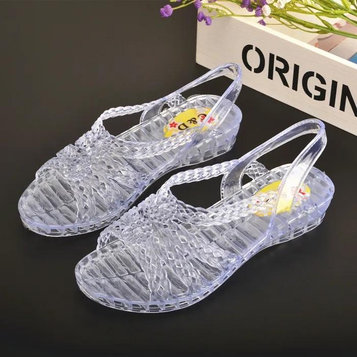 Sommer-Kristall-Sandalen, transparent, dicker Absatz, Kunststoff-Sandalen, Damen, Keilabsatz, rutschfeste Strandschuhe 40 weiß von Joom DACH