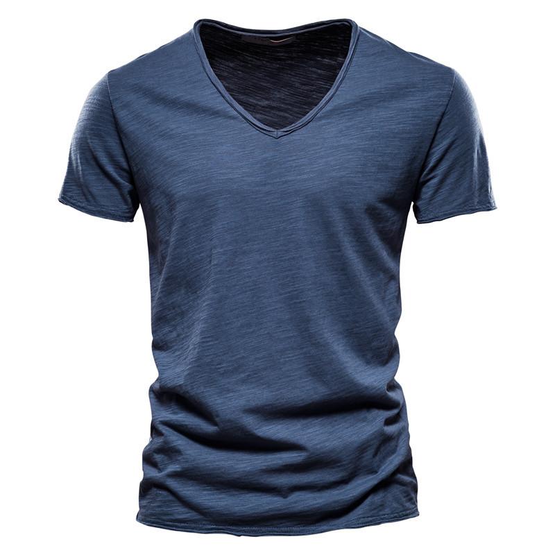 Sommer Kurzarm Baumwolle T-Shirt Männer V-Ausschnitt Solide Sport T-Shirts Männer Schwarz Weiß Tops M navy blau von Joom DACH