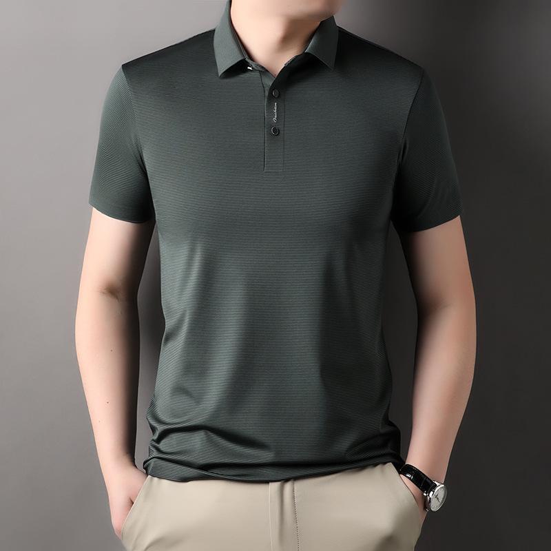Sommer Kurzarm Herren T-Shirt Mode Polo Kragen Gestreift Herrenbekleidung Dünn Lässig Unterhemd Einfaches T-Shirt Papa Kleidung XXXXL von Joom DACH