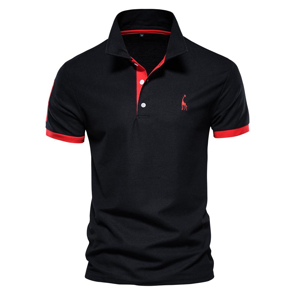 Sommer Kurzarm T-Shirt Herren Polo Business Casual Poloshirt Herren Slim Fashion Herren Polo Baumwolle Hochwertiges T-Shirt Einfach Outdoor M schwarz/rot von Joom DACH