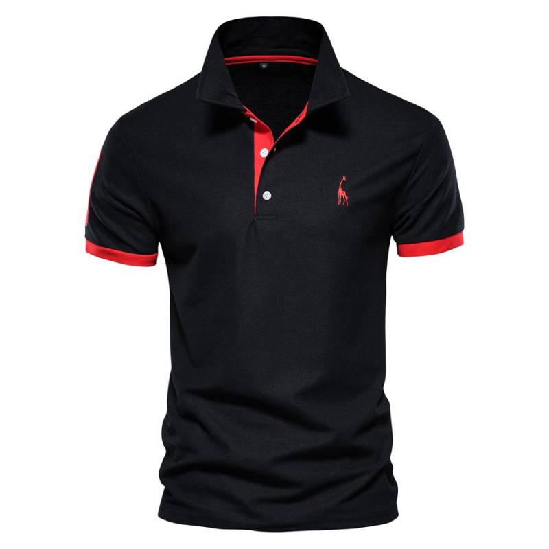 Sommer Kurzarm T-Shirt Herren Polo Business Casual Poloshirt Herren Slim Fashion Herren Polo Baumwolle Hochwertiges T-Shirt Einfach Outdoor rot/schwarz von Joom DACH