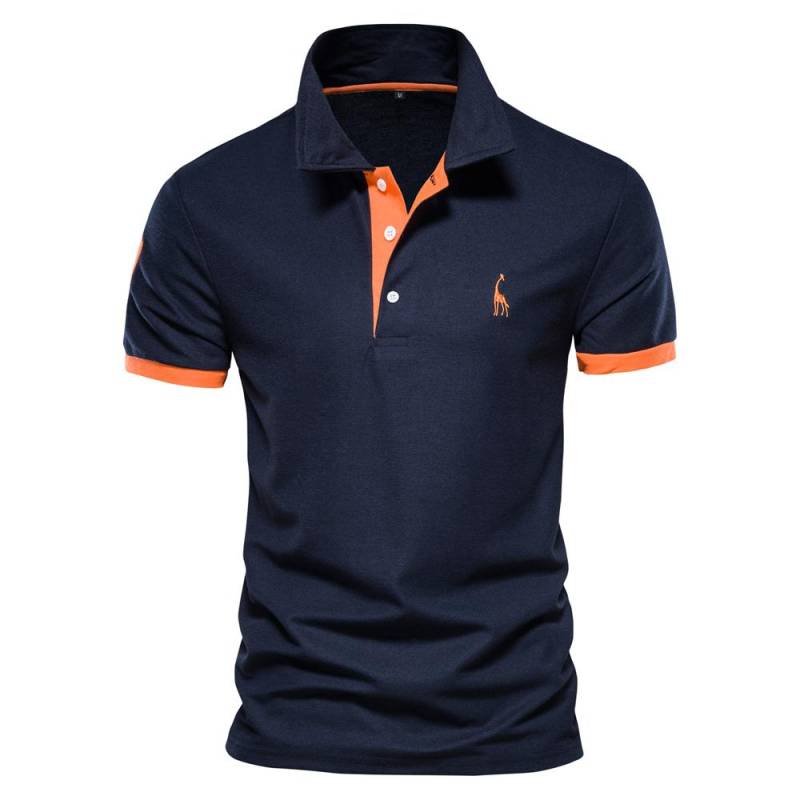 Sommer Kurzarm T-Shirt Herren Polo Business Casual Poloshirt Herren Slim Fashion Herren Polo Baumwolle Hochwertiges T-Shirt Einfach Outdoor M orange/dunkelblau von Joom DACH