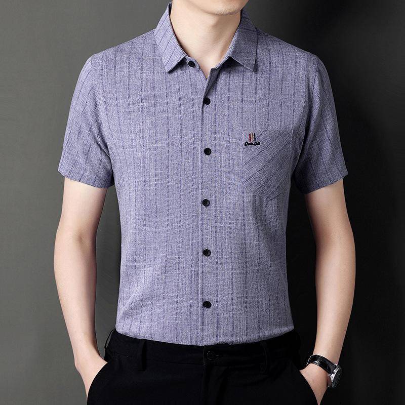 Sommer Kurzarmhemd Herren Vertikale Streifen Dünn Neu Business Casual Hemd Junge und Mittelalte Herren Strickjacke Papa-Kleidung 4XL von Joom DACH