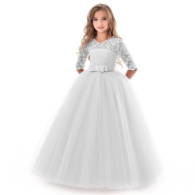 Sommer Langarm Mädchen Party Kleid Hochzeit Kleid Kinder Kleider Für Mädchen Kinder Abend Spitze Prinzessin Kleid 110 weiß von Joom DACH