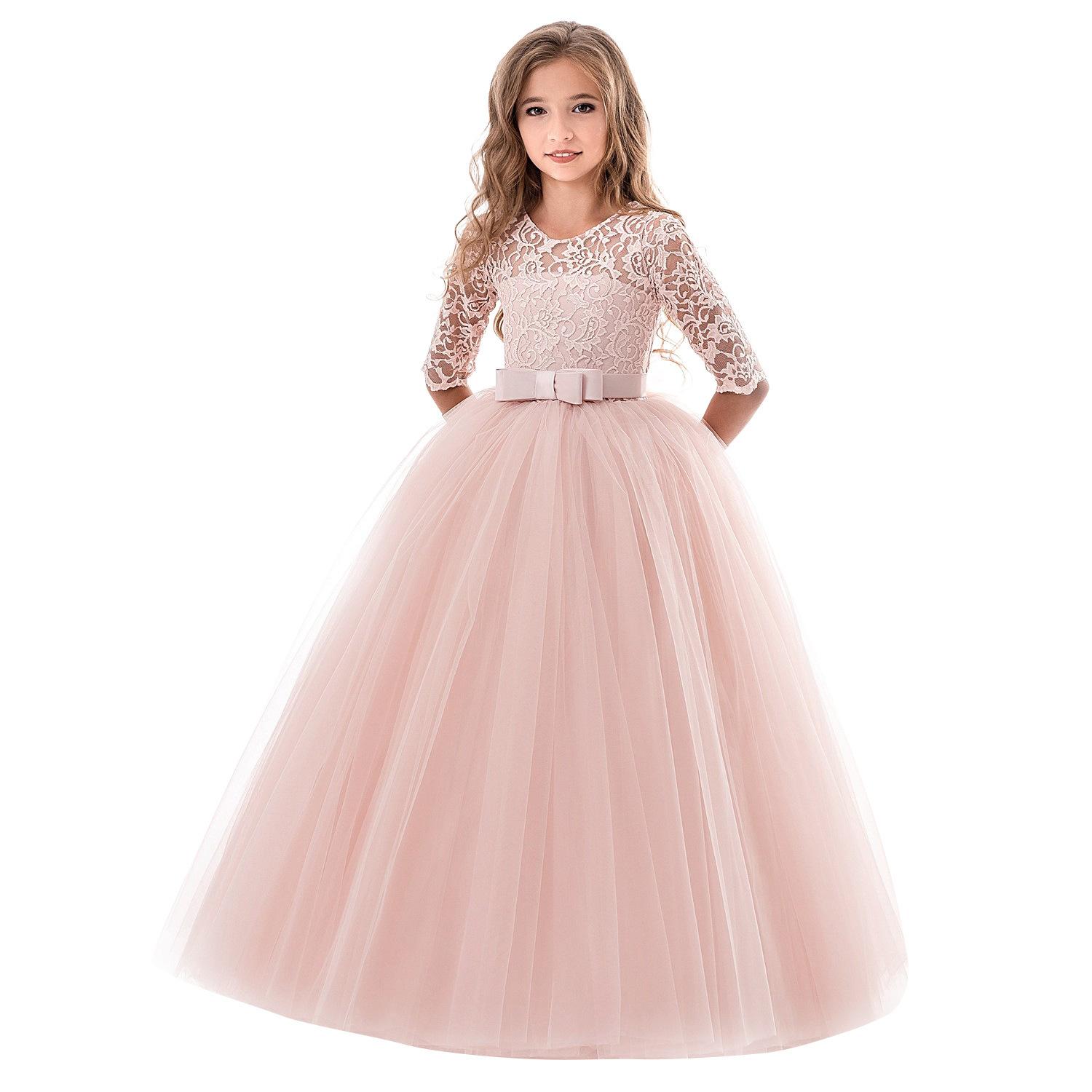 Sommer Langarm Mädchen Party Kleid Hochzeit Kleid Kinder Kleider Für Mädchen Kinder Abend Spitze Prinzessin Kleid 120 rosa von Joom DACH