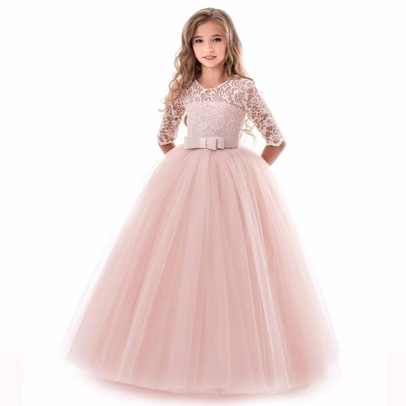 Sommer Langarm Mädchen Party Kleid Hochzeit Kleid Kinder Kleider Für Mädchen Kinder Abend Spitze Prinzessin Kleid 160cm rosa von Joom DACH