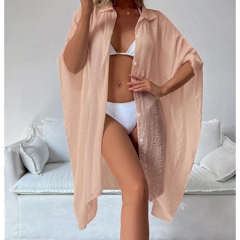 Sommer Lockerer Cardigan Sonnenschutz Sarong Frau Bikini Cover-up Badeanzug Einfarbig Strandbekleidung Cover-ups Bademode Frauen Kimono Kleid One Size hellrosa von Joom DACH