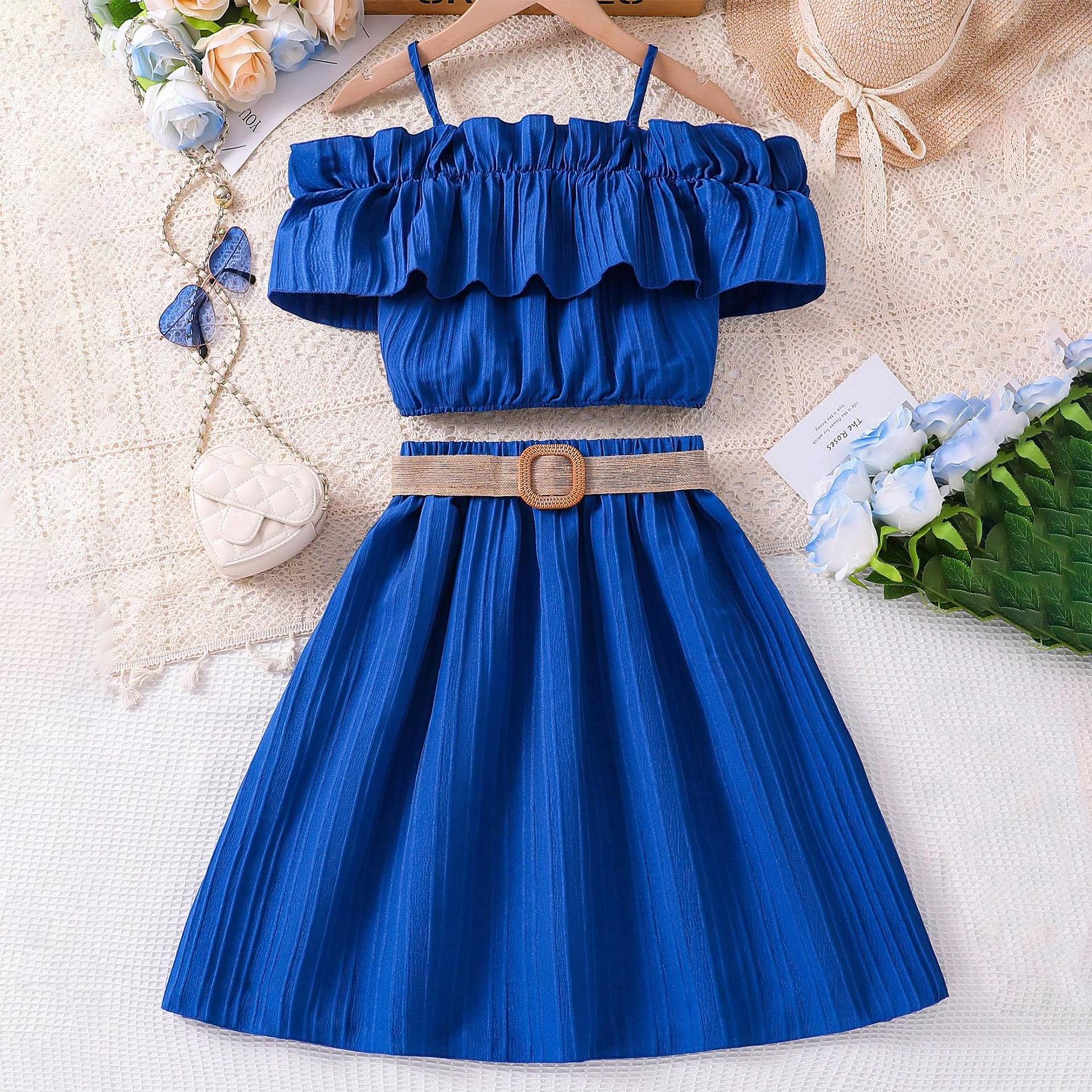 Sommer Mädchen 2 stücke Sets Schlinge Dünnes Kleid 8-12 Jahre Alt kinder Kleidung Tops + Röcke 9Y navy blau von Joom DACH