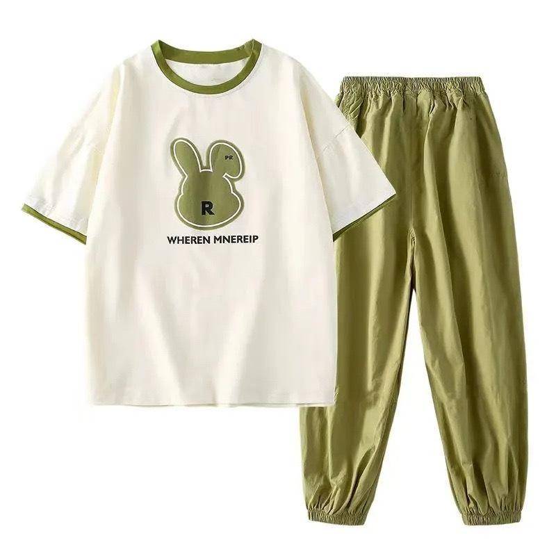 Sommer Mädchen Kleidung Anzug Kinder Cartoon T-shirt + Hosen Kinder Kurzarm Outfit 2 stücke Teenger Mädchen Kleidung Sets 150 grün von Joom DACH
