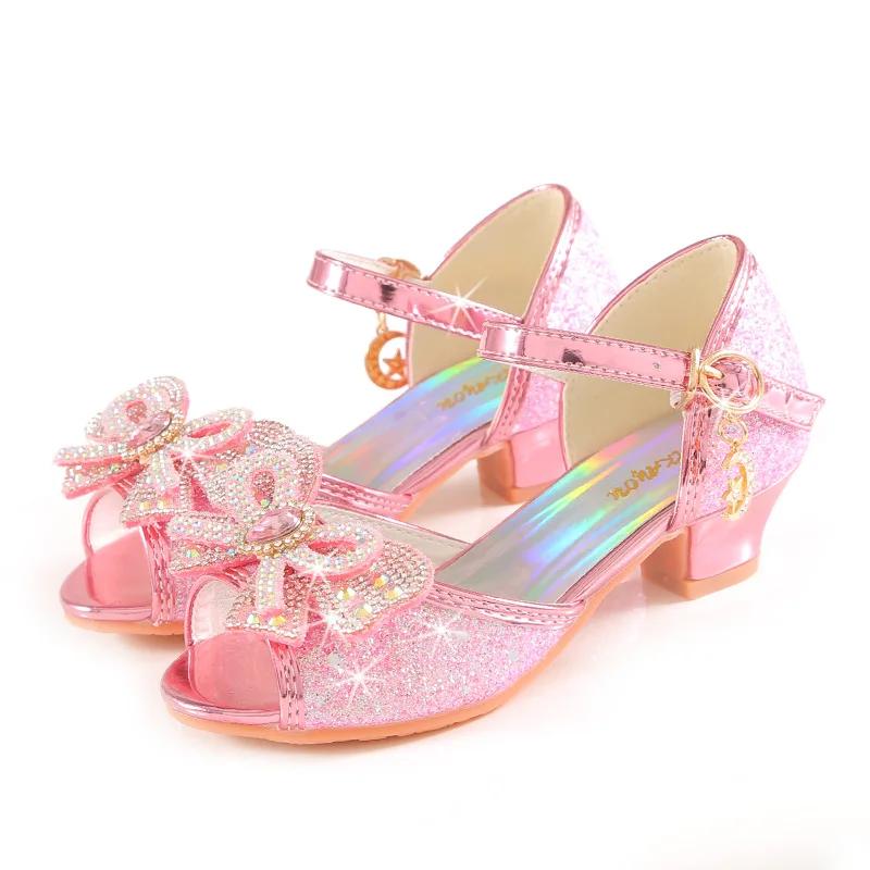 Sommer Mädchen Sandalen mit Absatz Mode Strass Glänzende Glitzer Schuhe Kinder Prinzessin Bowtie Perle Tanzschuh 29 rosa von Joom DACH