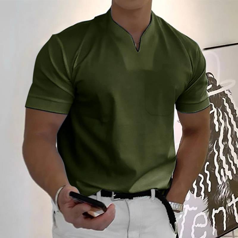 Sommer Männer T-shirt Einfarbig V-ausschnitt Kurzarm Lose Freizeit Hemd Kurzarm Quick Dry Lose Pullover Top Tägliche kleidung Große Größe 3XL armee grüne von Joom DACH