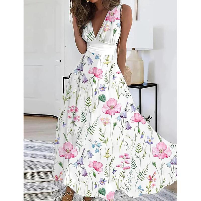 Sommer Maxi Weste Kleider Übergröße Strand BOHO Kleid Blume Damen V-Ausschnitt Damen L von Joom DACH