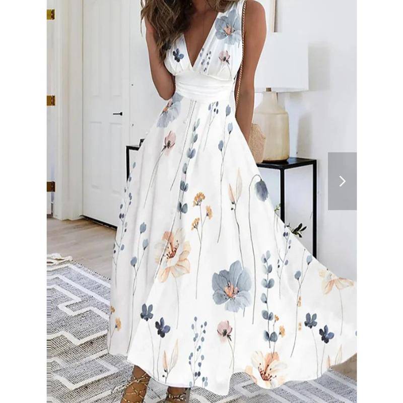 Sommer Maxi Weste Kleider Übergröße Strand BOHO Kleid Blume Damen V-Ausschnitt Damen M von Joom DACH