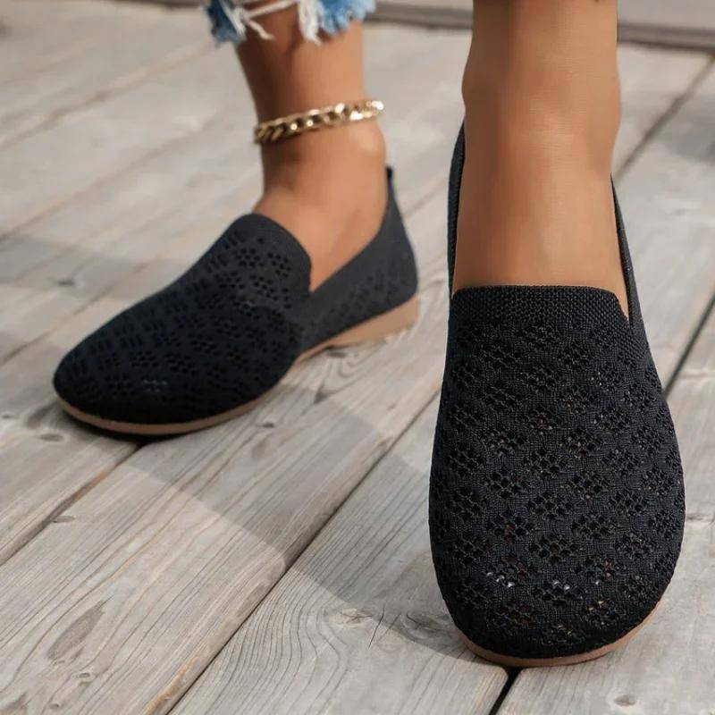 Sommer Mesh Stoffe Atmungsaktive Flats Frauen Schuhe Lüften Spitze Freizeit Loafer Mama Schuhe Komfort Casual Leichte Turnschuhe 43 schwarz von Joom DACH