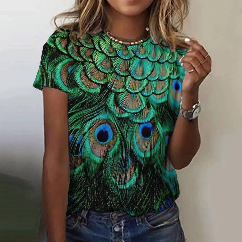 Sommer Mode Frauen 3d Print T-Shirts Pfau Feder Print Top Harajuku Bunte Persönlichkeit Kurzarm Übergroße Kleidung XL Sommer Mode Frauen 3d Print T-Shirts Pfau Feder Print Top Harajuku Bunte Persönlichkeit Kurzarm Übergroße Kleidung XL von Joom DACH