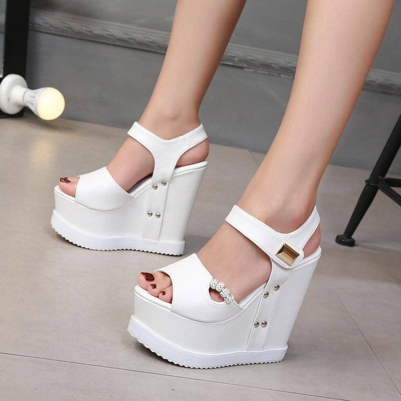 Sommer Mode Keil Sandalen High Heel Plattform frauen Sandels Schuhe Ferse Super High Heel Damen Sandalen 39 weiß von Joom DACH