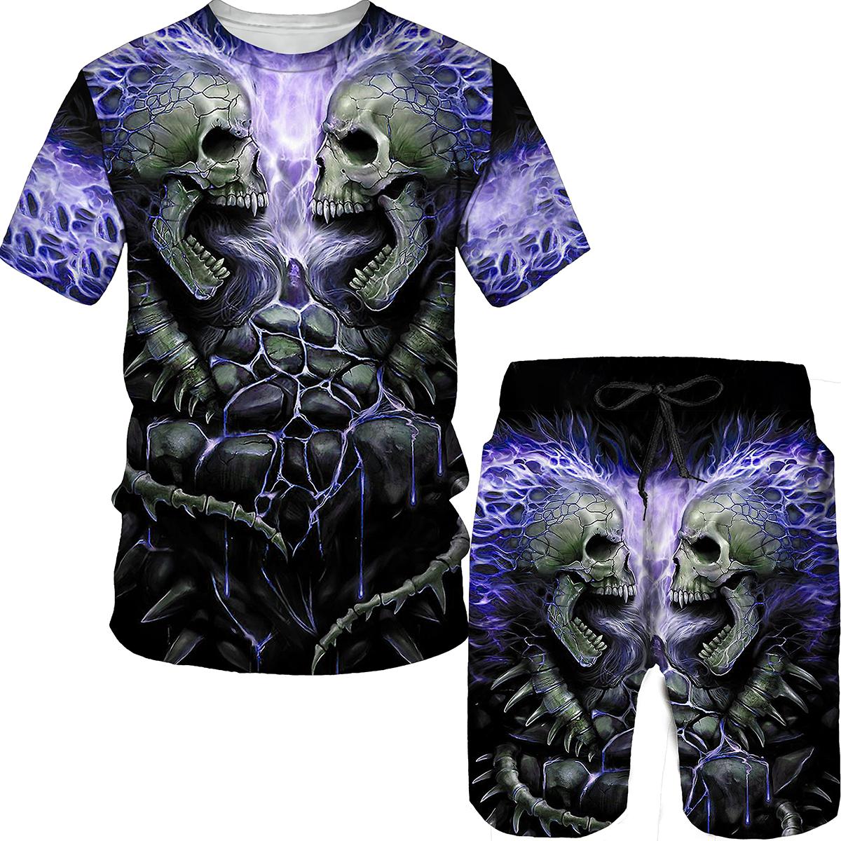 Sommer Mode Mann Sets Schädel T-Shirt Shorts Trainingsanzug 2 Stück Outfits 3D Cool Kurzarm Bluse männer Kleidung Streetwear M von Joom DACH