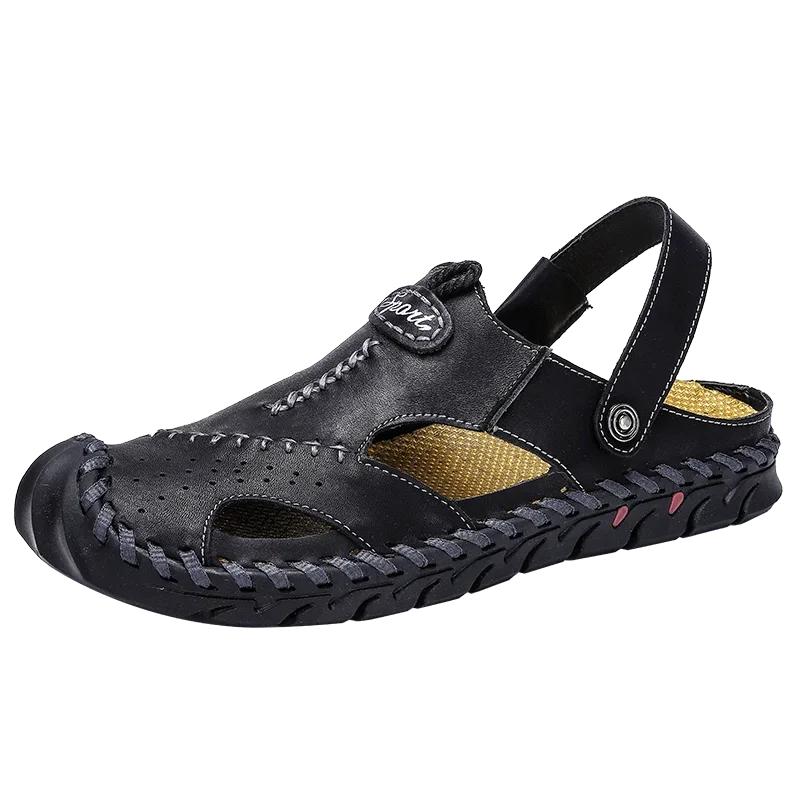 Sommer Neue Baotou Hausschuhe Männer Handgemachte Echtes Leder Casual Sandalen Rutschfeste Outdoor Strand Urlaub Dual Zweck Schuhe 43 von Joom DACH