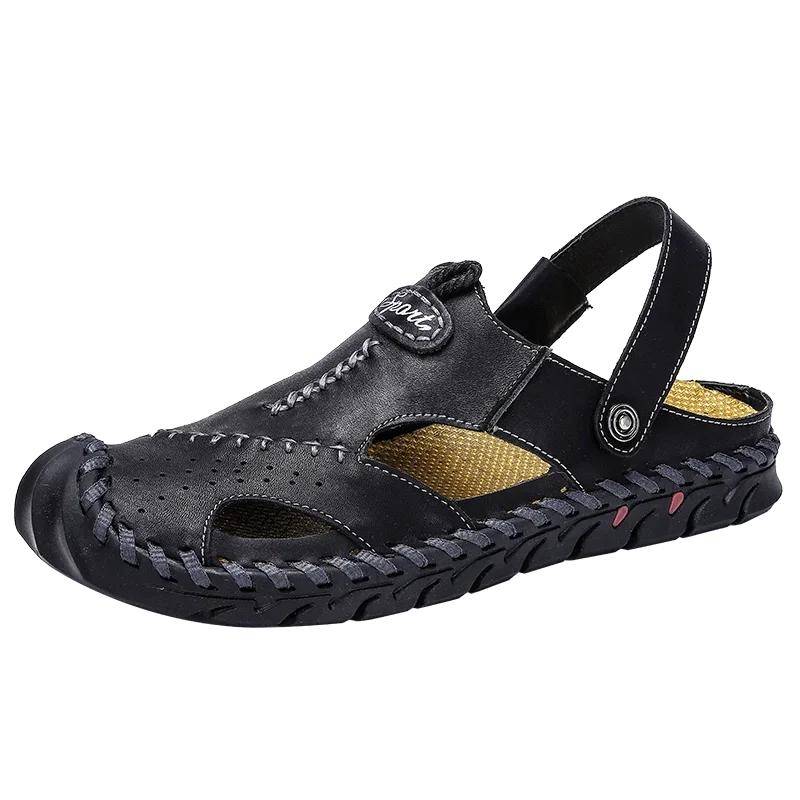 Sommer Neue Baotou Hausschuhe Männer Handgemachte Echtes Leder Casual Sandalen Rutschfeste Outdoor Strand Urlaub Dual Zweck Schuhe 43 von Joom DACH