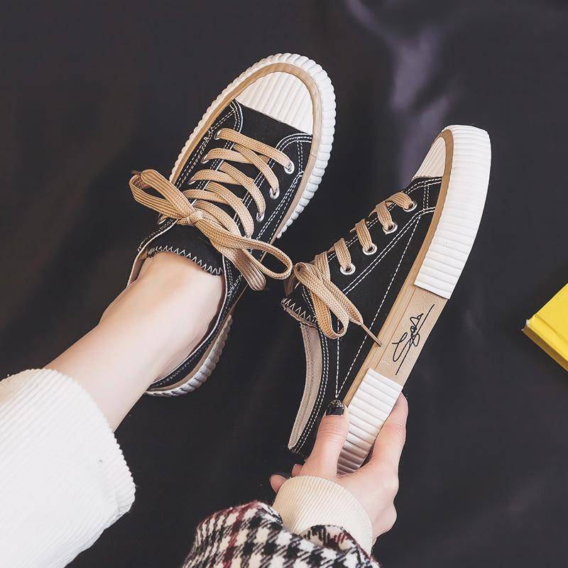 Sommer Neue Canvas Schuhe Damen Low-Top Slipper Halbe Unterstützung Slip-on Hausschuhe Lässige Damenschuhe Modeschuhe 40 schwarz von Joom DACH