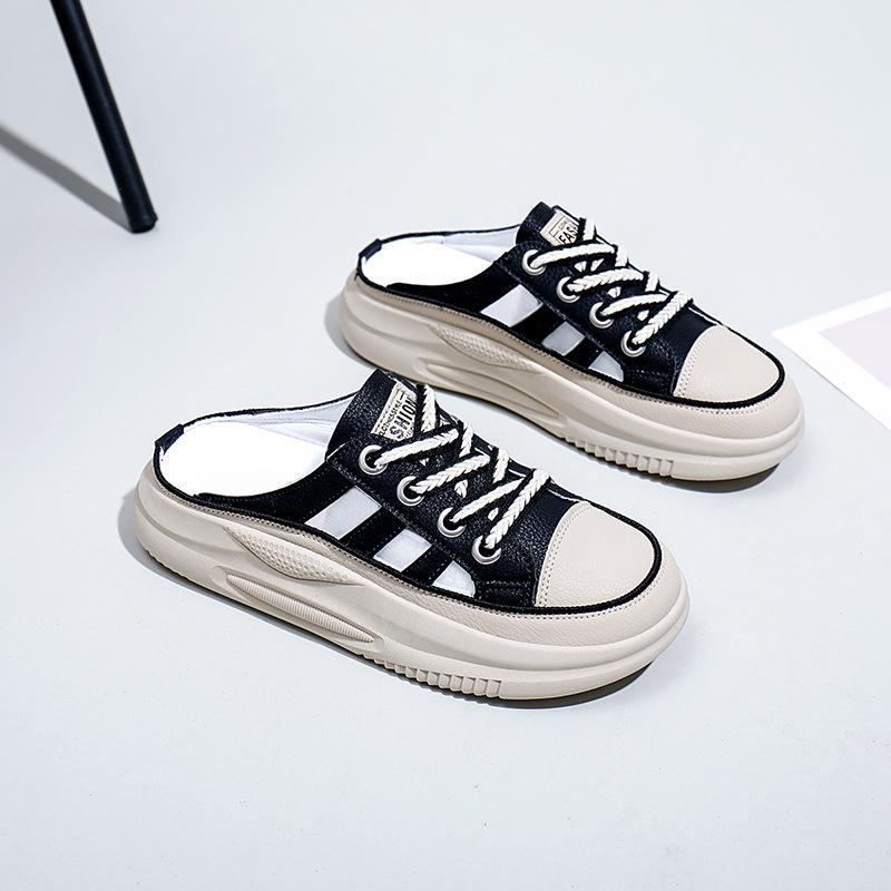 Sommer Neue Closed Toe Halb Hausschuhe Damen Outdoor Schuhe Casual Slip-on Dünne Unterseite Weiße Schuhe 40 schwarz von Joom DACH