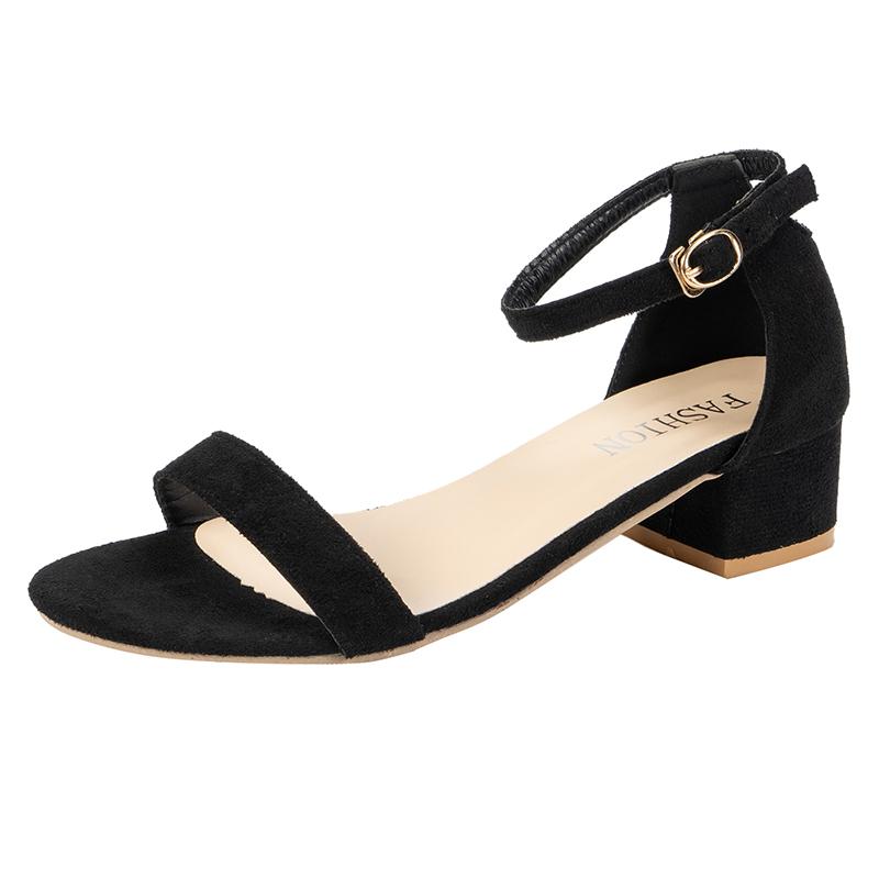 Sommer Neue Damen Lässig Einfarbig Rund Zehenoffen Schnallenriemen Dicke Ferse Mittelhohe Ferse Sandalen 42 schwarz von Joom DACH