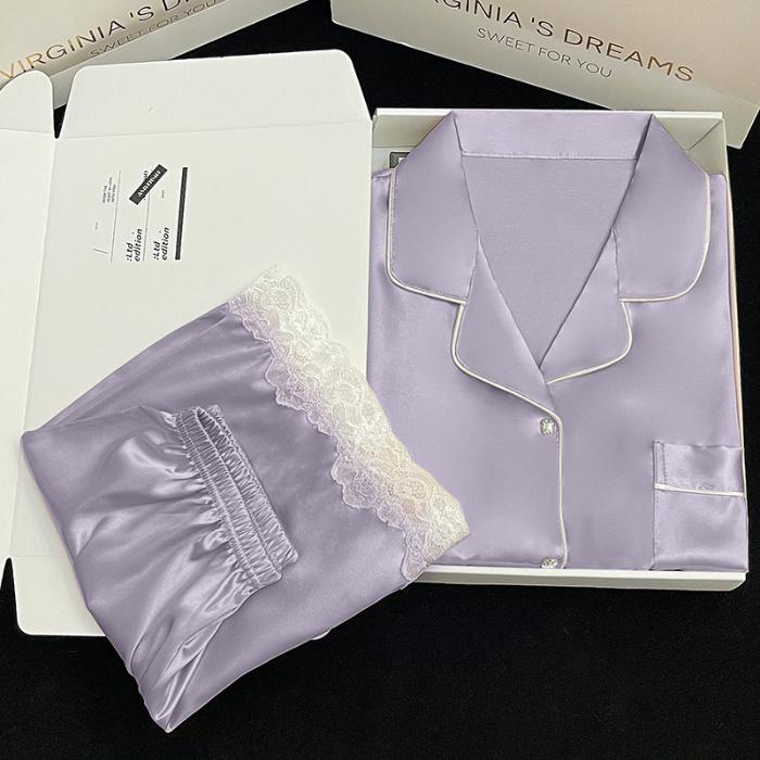 Sommer Neue Damen Süße Satin Seide Floral Bedruckte Pyjamas Set Kurzarm + Hosen Frauen Ice Silk Nette Homewear Casual Wear XXL von Joom DACH