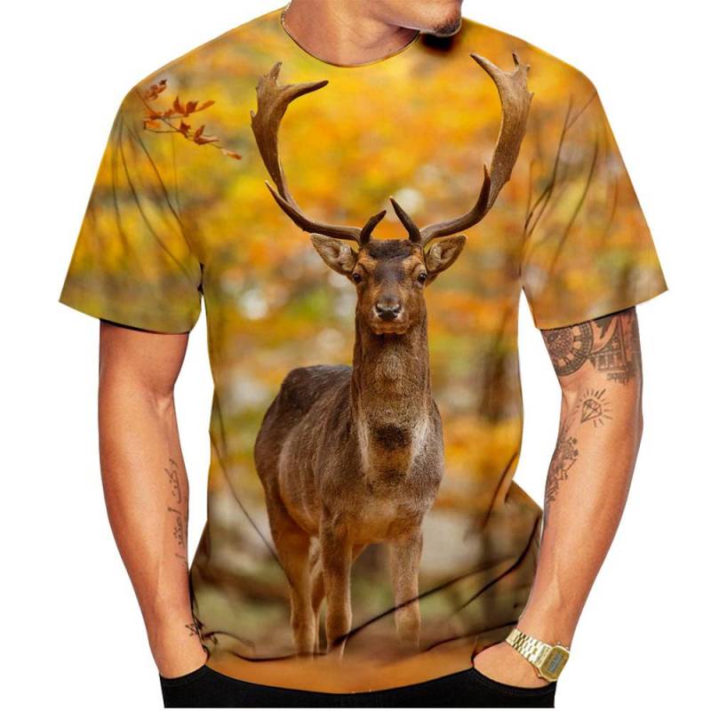 Sommer Neue Hirsch Tier 3D Druck O Neck T-Shirts Männer Frauen Kurzarm T-shirt Übergroßen Harajuku Tees Tops Kinder Kleidung 2XL von Joom DACH