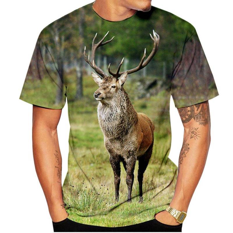 Sommer Neue Hirsch Tier 3D Druck O Neck T-Shirts Männer Frauen Kurzarm T-shirt Übergroßen Harajuku Tees Tops Kinder Kleidung L von Joom DACH