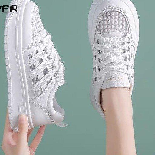 Sommer Neue Hohlnetz Damen Atmungsaktive Schuhe Board Schuhe Runde Zehe Schnürschuhe Damen Lässige Sportliche Weiße Schuhe Damen 40 von Joom DACH