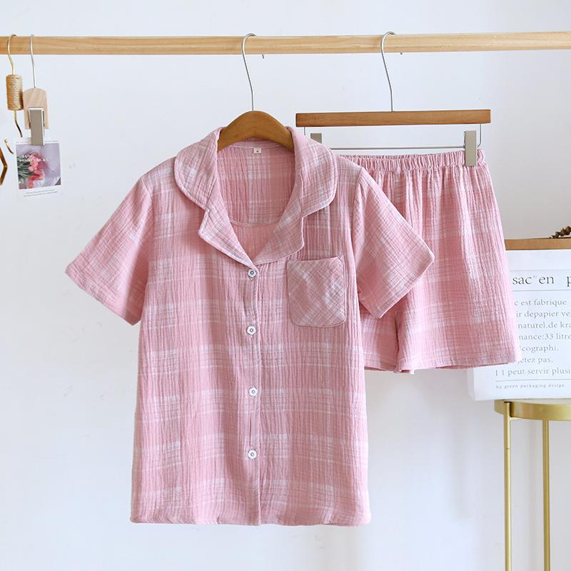 Sommer Neue Japanische Pyjamas Kurzarm Shorts Zwei-stück Damen Baumwolle Crepe Nette Frische Hause Kleidung Lose Set Pijamas frauen XL von Joom DACH