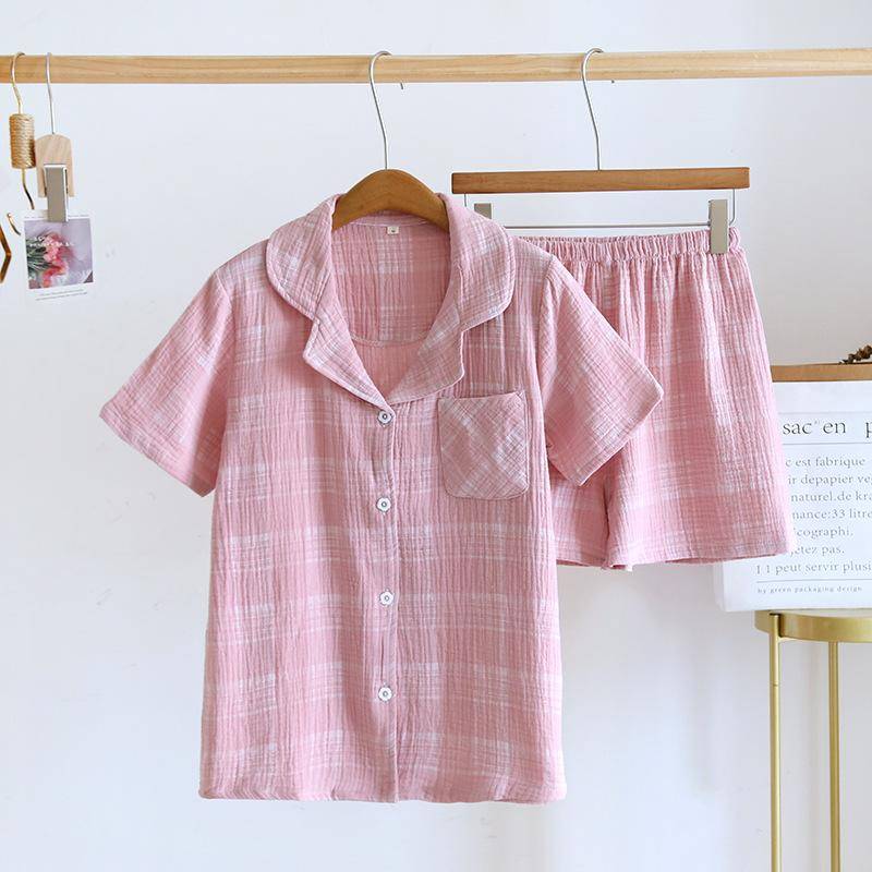 Sommer Neue Japanische Pyjamas Kurzarm Shorts Zwei-stück Damen Baumwolle Crepe Nette Frische Hause Kleidung Lose Set Pijamas frauen XL von Joom DACH
