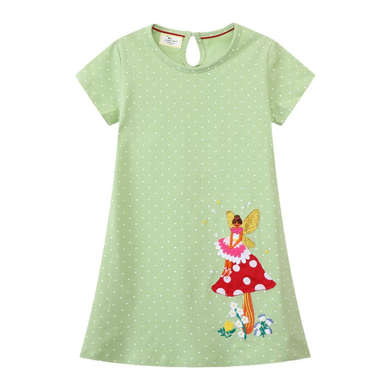 Sommer Neue Kinderkleidung Rock Europäischen und Amerikanischen Stil Cartoon Print Mädchen Kurzarm Kleid Gestrickte Baumwolle Rundhals Prinzessin Rock 120CM von Joom DACH