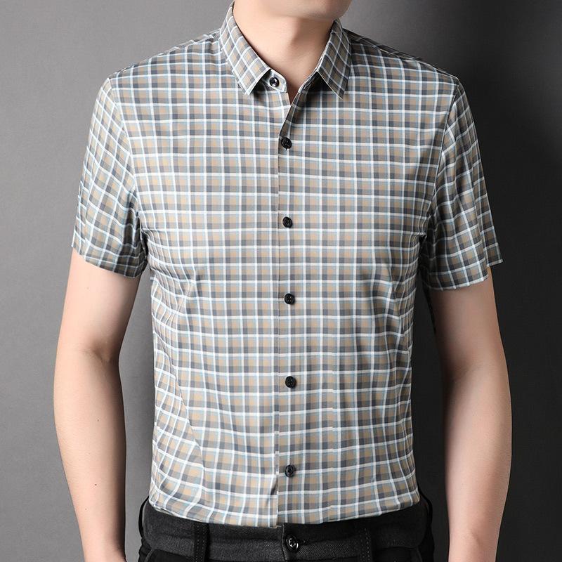Sommer Neue Kurzarmhemden für Herren für junge und mittlere Menschen, modische Revers, dünne karierte Freizeithemden und Strickjacken XXXL von Joom DACH
