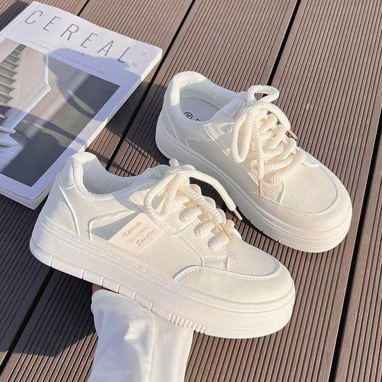 Sommer Neue Leder Muffin Plattform Weiße Schuhe frauen Board Schuhe Einfarbig frauen Casual Sneaker frauen 40 von Joom DACH
