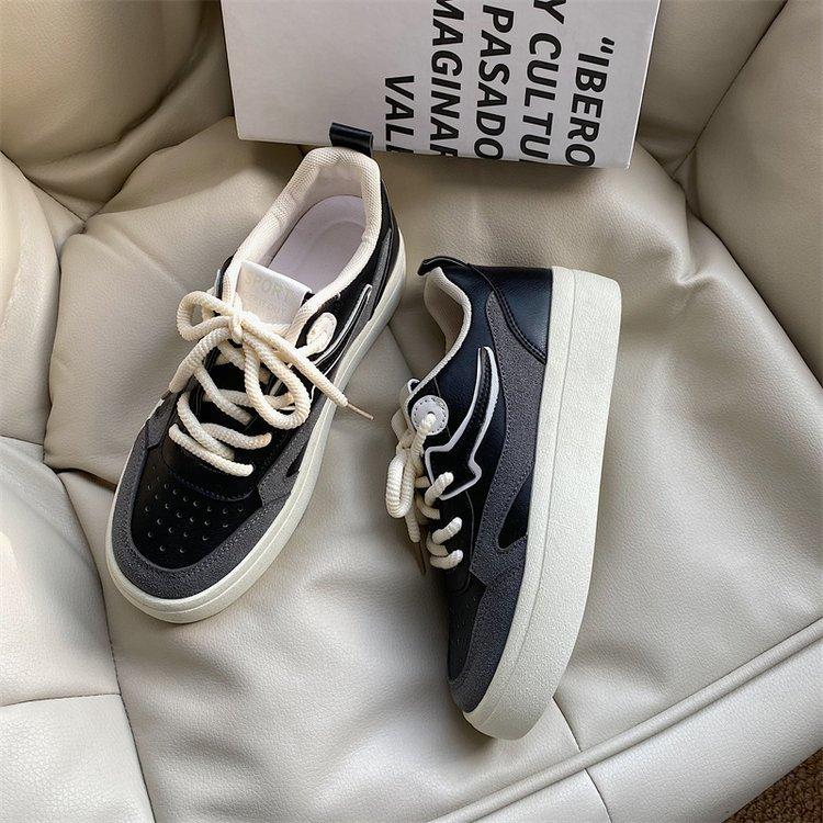 Sommer Neue Leder Weiche Sohle Colorblock Board Schuhe Damen Runde Zehe Schnürschuhe Lässige Sportliche Weiße Schuhe Großhandel 40 von Joom DACH