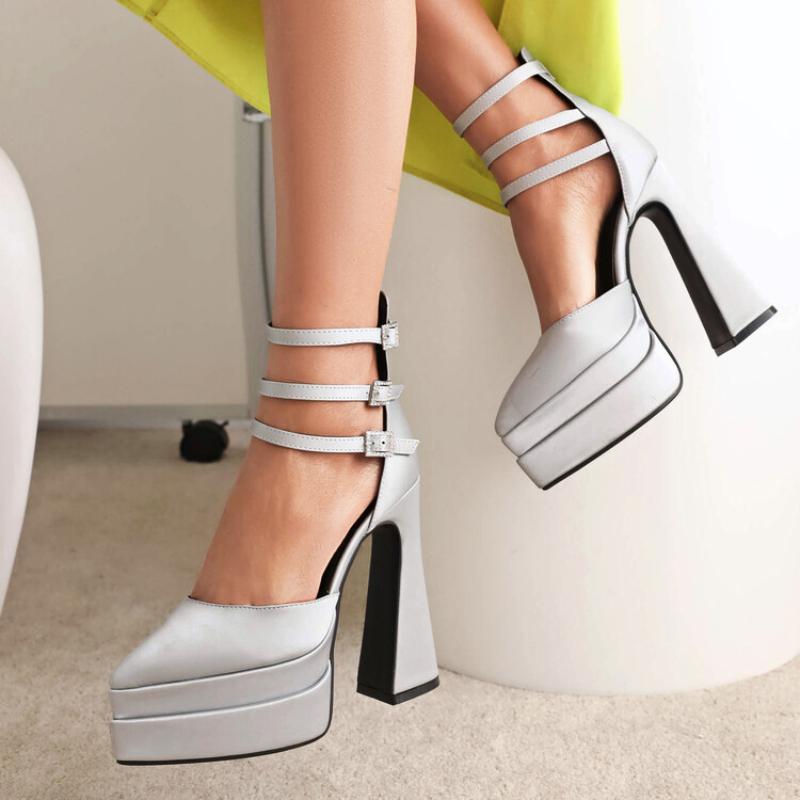 Sommer Neue Marke Frauen Plattform Knöchel Schnalle Sandalen Mode Spitz Hochzeit Party Schuhe High Heels 48 grau von Joom DACH