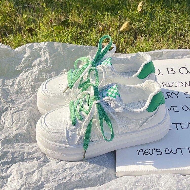 Sommer Neue Mesh Atmungsaktive Color-Blocking Schnürschuhe Damen Modische Student Leichte Casual Sport Weiße Schuhe Damenschuhe 40 von Joom DACH