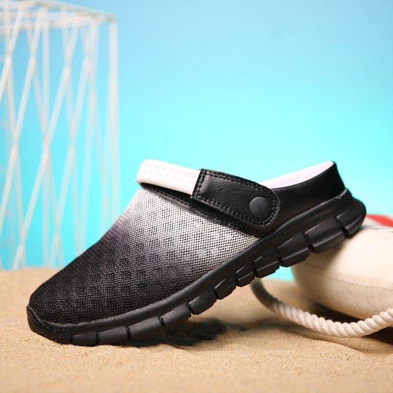 Sommer Neue Mesh männer Clogs Schuhe Männer Größe 12 Hausschuhe Atmungsaktive Nicht-slip Maultiere Männlichen Garten Schuhe Casual weichen Strand Sandale 41 schwarz von Joom DACH