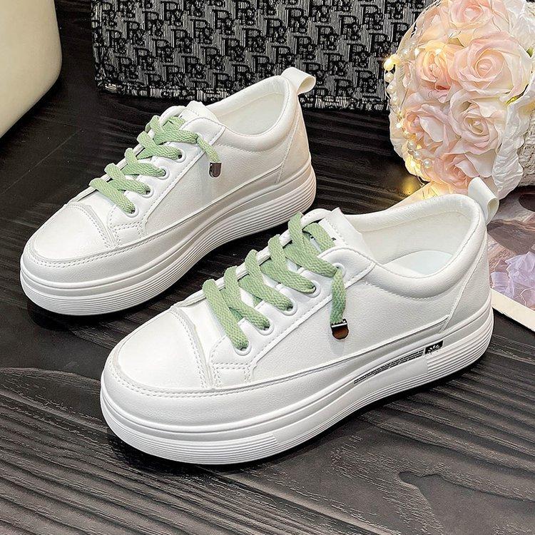 Sommer Neue Muffin Plattform Weiße Schuhe Frauen runder Kopf Schnüren Alle-Spiel Leichte Leder Casual Sneaker Frauen 40 von Joom DACH