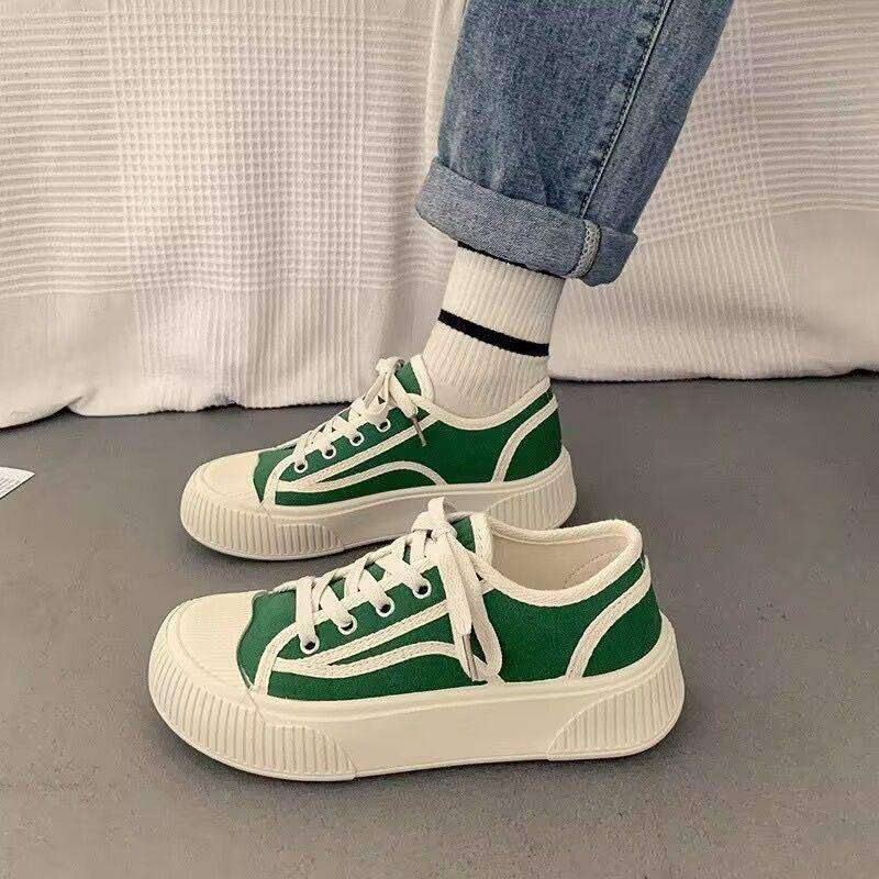 Sommer Neue Plateau Canvas Schuhe Damen Ins Tide Nische Vielseitige Lässige Cookie Schuhe Kleine Weiße Schuhe 40 grün von Joom DACH