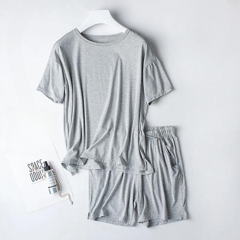 Sommer Neue Pyjama Set frauen Modal Kurzarm Shorts Zwei Stück Set Damen Solide Lose Große T-shirt Homewear Frauen Hemd 3XL von Joom DACH
