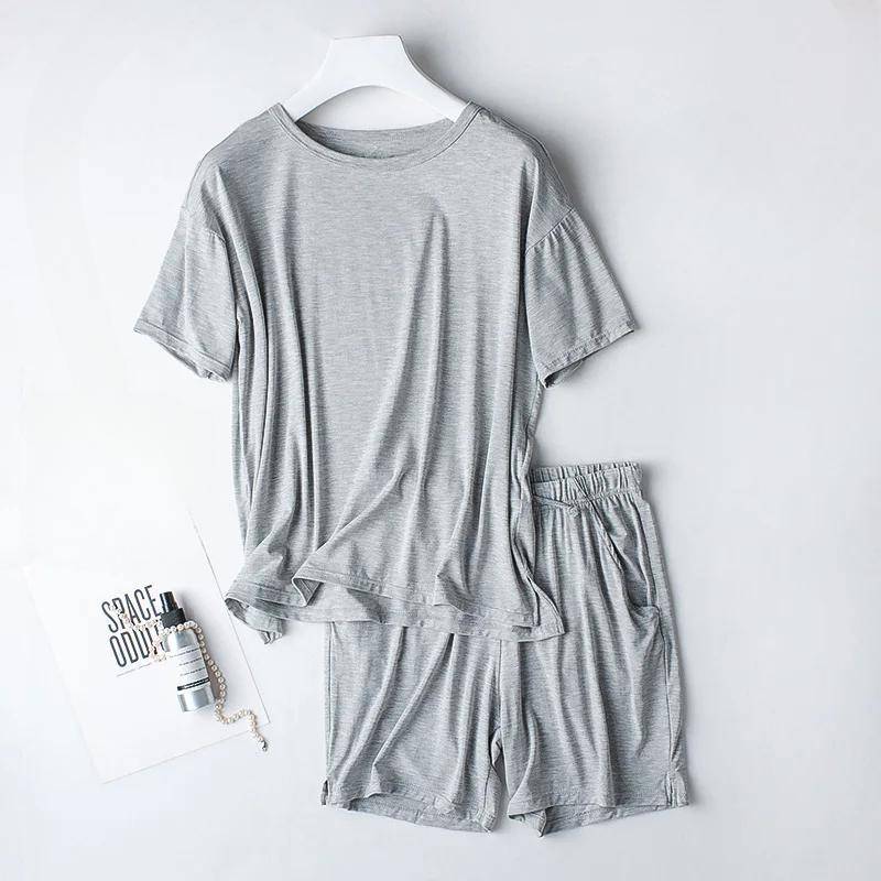 Sommer Neue Pyjama Set frauen Modal Kurzarm Shorts Zwei Stück Set Damen Solide Lose Große T-shirt Homewear Frauen Hemd 3XL von Joom DACH