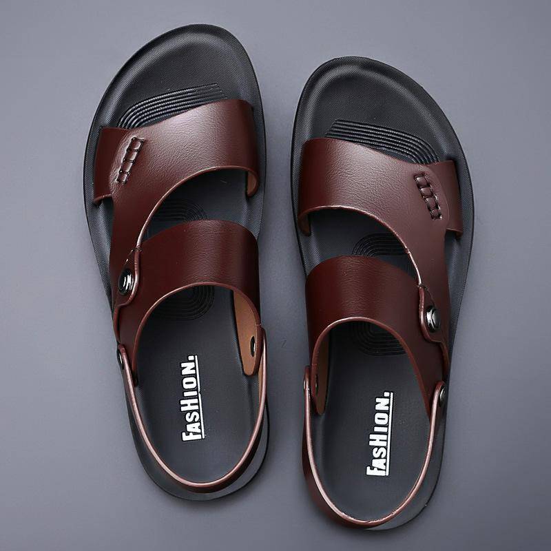 Sommer Neue Schuhe für Männer Mode Echtes Leder Sandalen Kuh Leder Casual Slipper Mann Coole Strand Schuhe 42 braun von Joom DACH